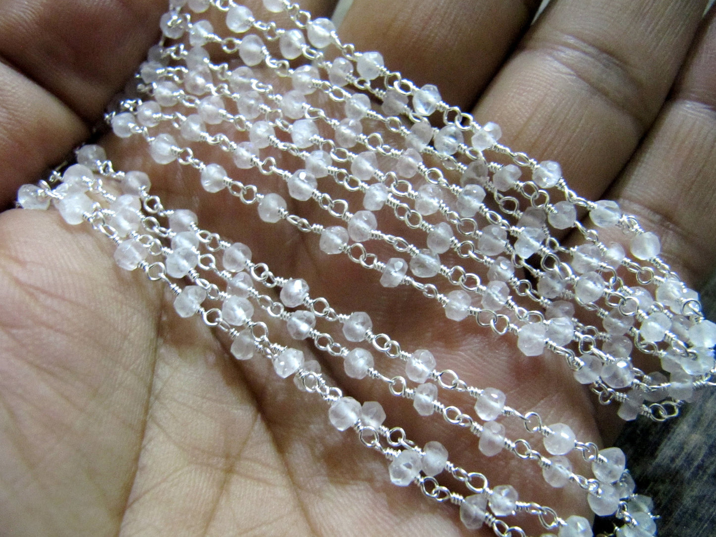 Natural Rock Crystal Quartz  Rosary Rondelle Faceted Beads 3-4mm chain  Clear Quartz Beaded Chain Wholesale Prices Jewelry Making per foot