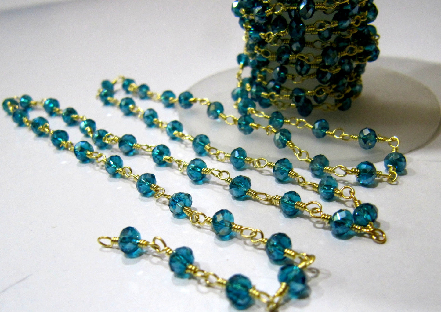3 Ft-Swiss Blue Topaz Hydro Quartz Rosary Chain Rondelle Faceted Beaded 3mm Size Hydro Quartz Bead Chain Wholesale Prices Crystal chain