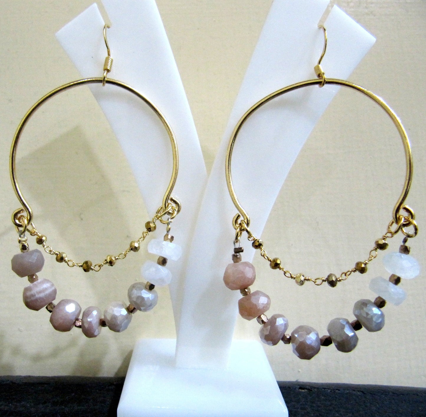 Natural Multi Moonstone Earrings Rondelle Faceted 7-8mm Mystic Coated Gemstone Beads Gold Plated Beaded Hoop Earring hand crafted Jewelry