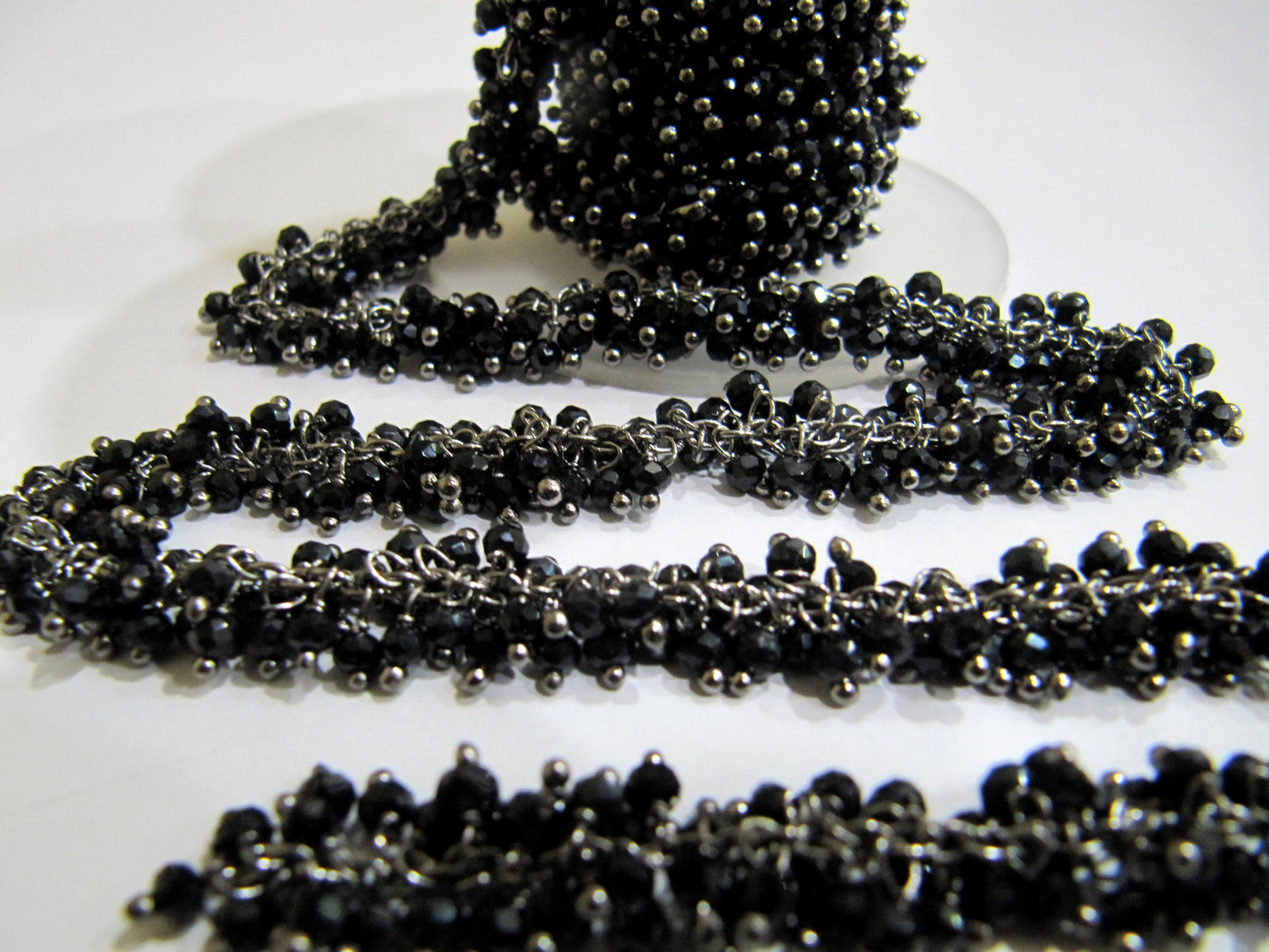 Natural Black Spinel Rondelle Faceted Cluster Rosary Chain Size 2mm Wire Wrap Grape Beaded Handmade Chain Wholesale Price