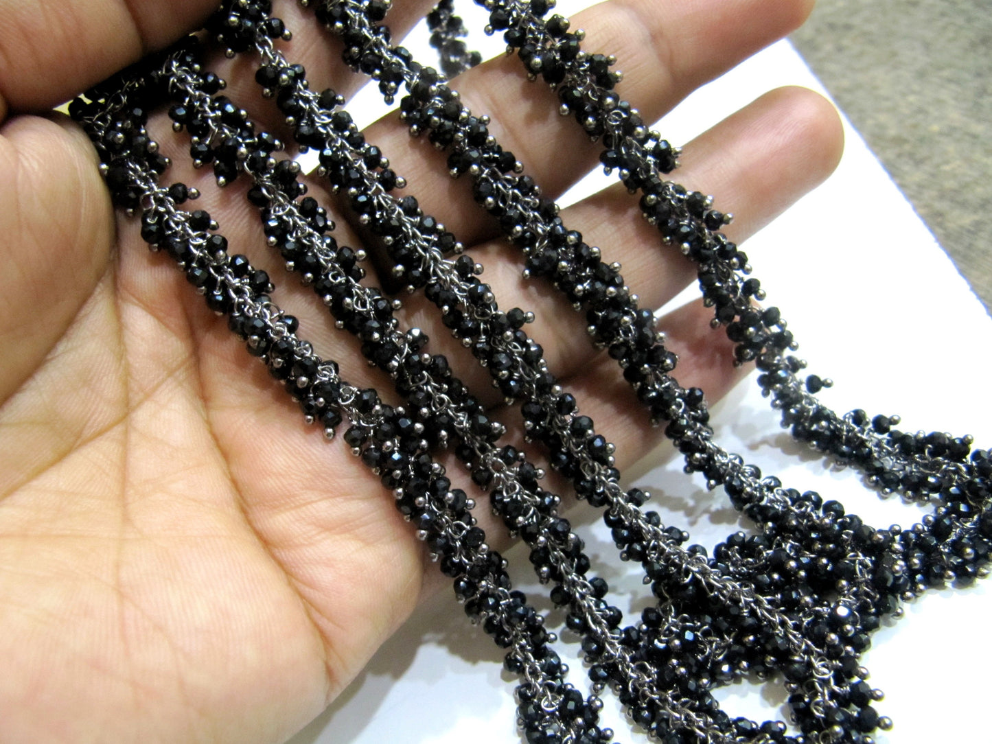 Natural Black Spinel Rondelle Faceted Cluster Rosary Chain Size 2mm Wire Wrap Grape Beaded Handmade Chain Wholesale Price