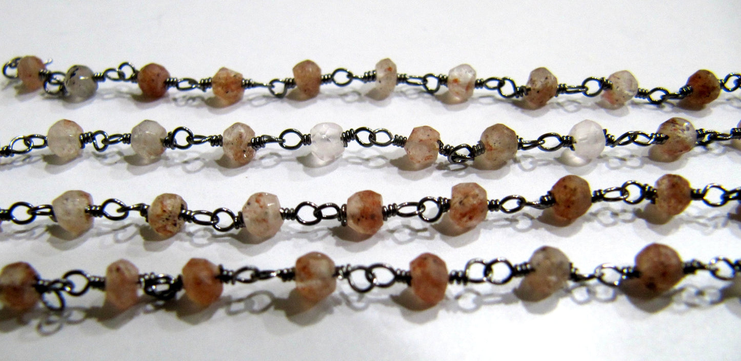Copper Rutilated Quartz Rondelle Faceted 4mm Size wire wrapped aati beaded Rosary chain Sold Per Foot High Quality Wholesale Price