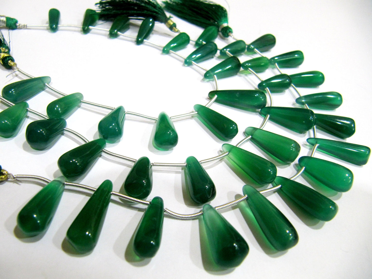 Natural Green Onyx Tear Drop Shape Plain Smooth Size 20 to 25mm long Side Drilled Beads Strand 8 Inches Long Wholesale Prices