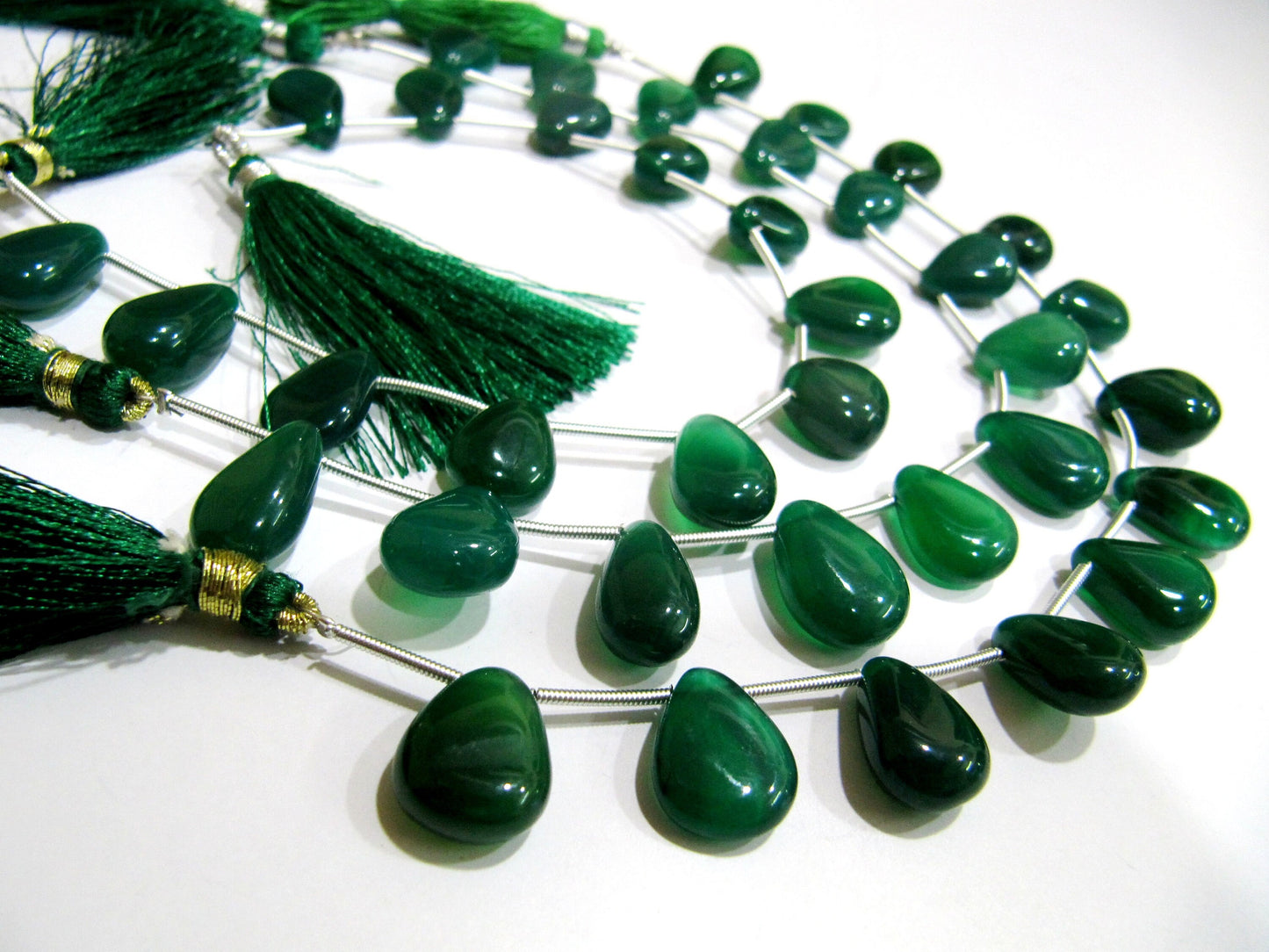Natural Green Onyx Heart Pear Shape Plain Smooth 10x15 Size Side Drilled Beads Strand 8 Inches Long Wholesale Prices Jewelry making beads
