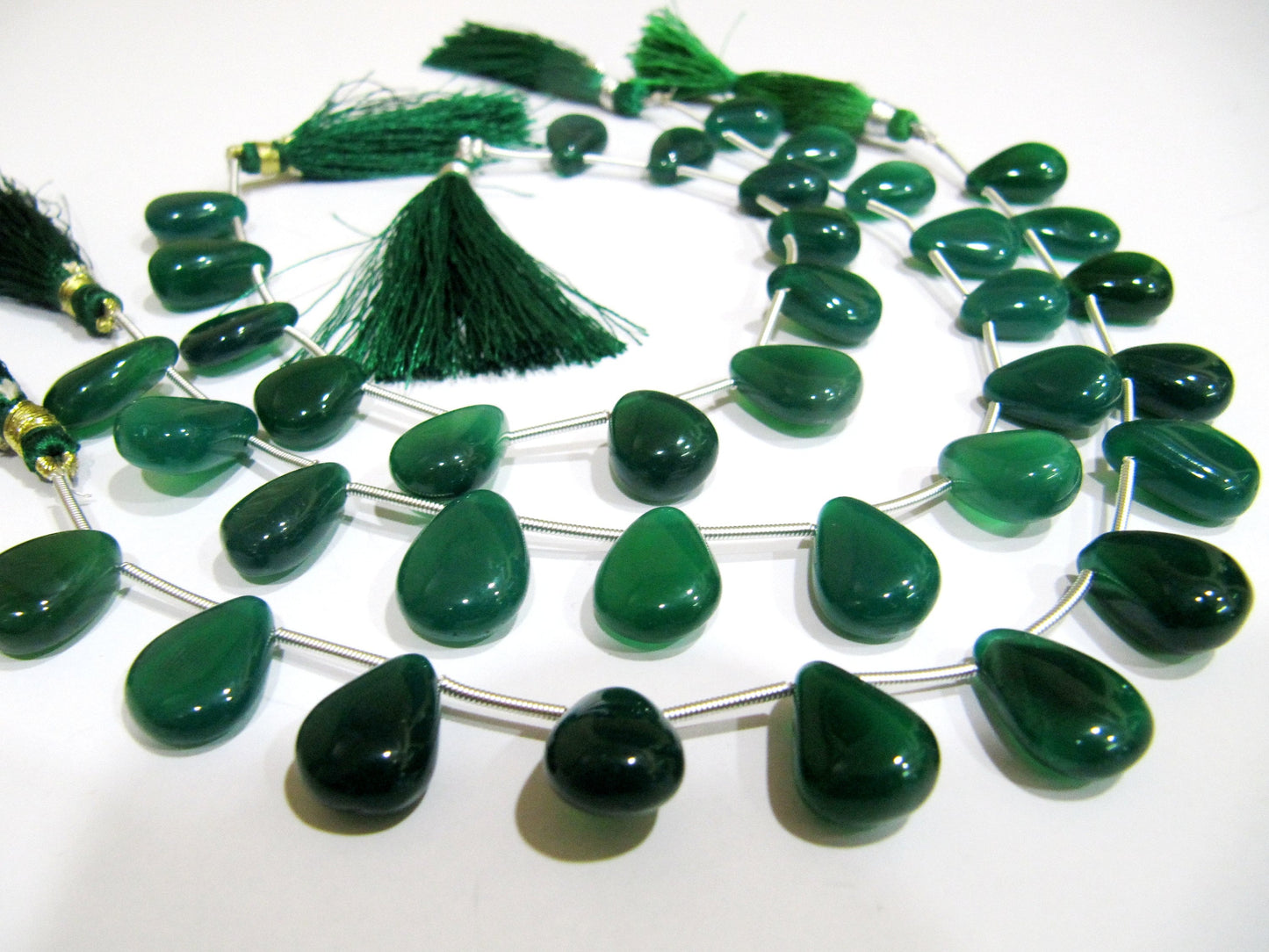 Natural Green Onyx Heart Pear Shape Plain Smooth 10x15 Size Side Drilled Beads Strand 8 Inches Long Wholesale Prices Jewelry making beads