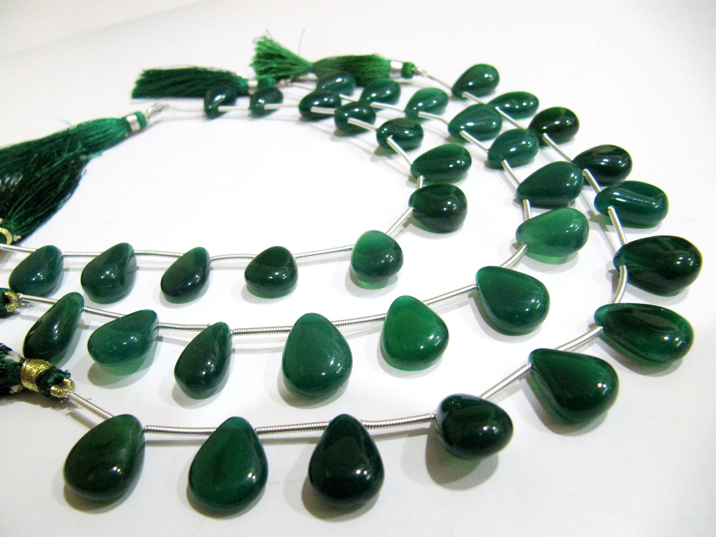 Natural Green Onyx Heart Pear Shape Plain Smooth 10x15 Size Side Drilled Beads Strand 8 Inches Long Wholesale Prices Jewelry making beads