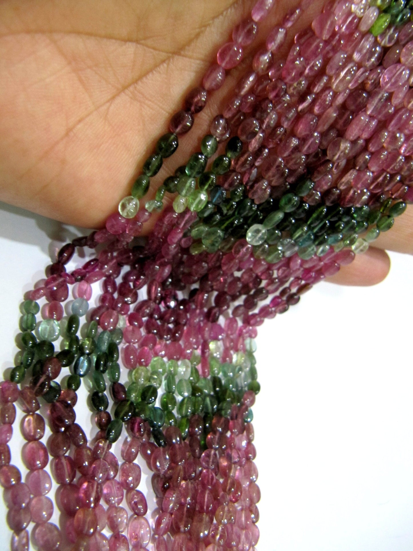 Natural Multi Tourmaline Oval Plain Smooth 4 to 6mm Size Beads Strand 14 Inches Long Top Quality Gemstone Wholesale Prices Crafting Beads