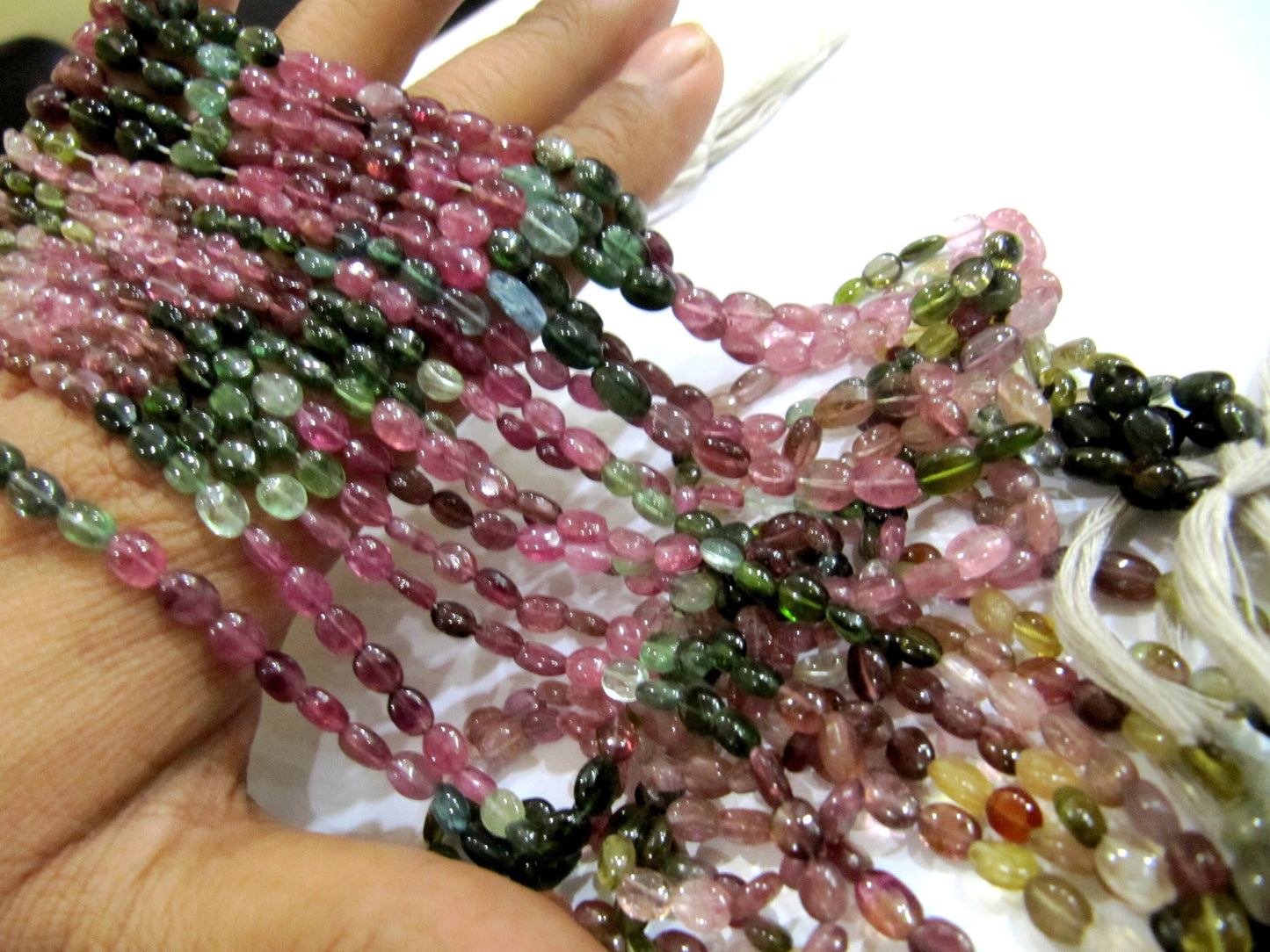 Natural Multi Tourmaline Oval Plain Smooth 4 to 6mm Size Beads Strand 14 Inches Long Top Quality Gemstone Wholesale Prices Crafting Beads