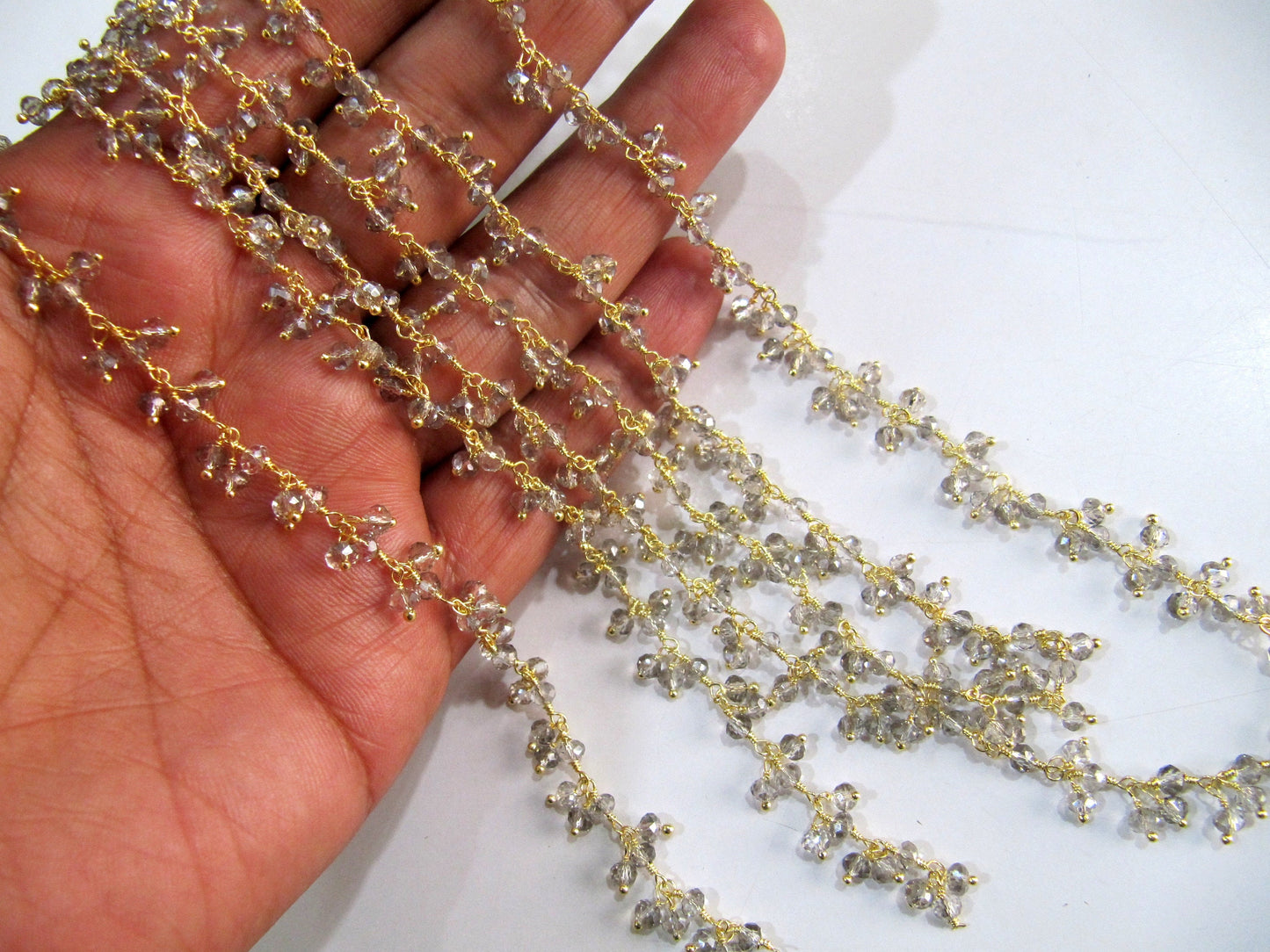 Mystic Labradorite Rondelle Faceted 3-4mm Beaded Dangling Wire Wrapped Thick Cluster Chain Wholesale Prices sold per piece