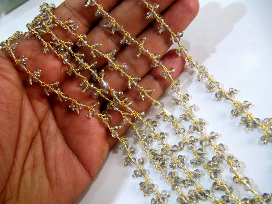 Mystic Labradorite Rondelle Faceted 3-4mm Beaded Dangling Wire Wrapped Thick Cluster Chain Wholesale Prices sold per piece