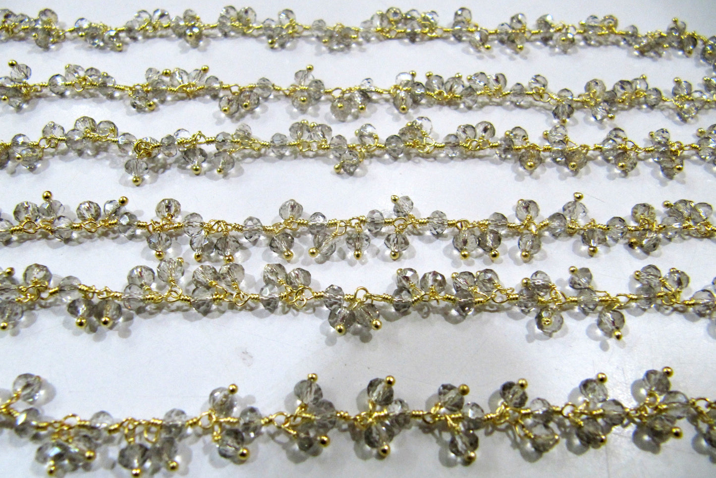 Mystic Labradorite Rondelle Faceted 3-4mm Beaded Dangling Wire Wrapped Thick Cluster Chain Wholesale Prices sold per piece