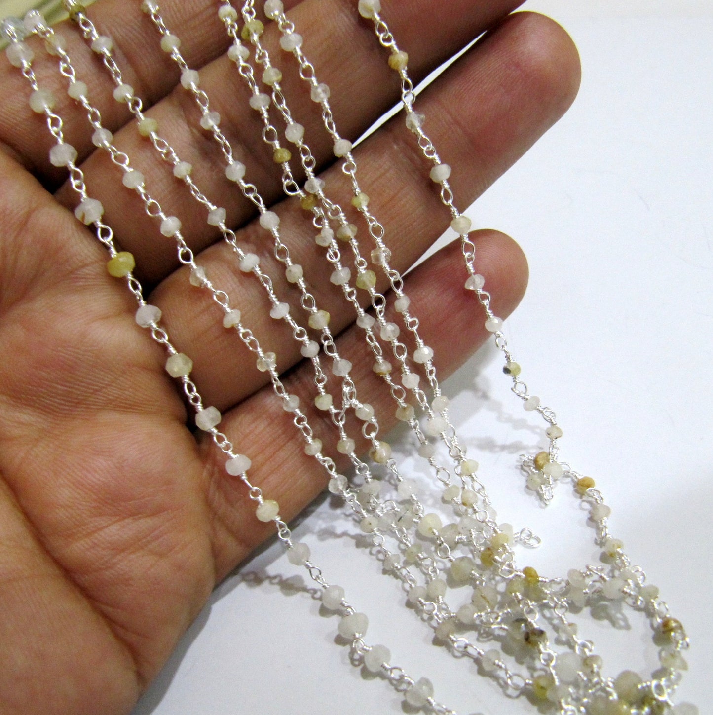 1 Foot -: Natural Golden Rutilated Rondelle Faceted 3-4mm Size  Beaded Wire Wrapped Rosary chain Wholesale Prices Jewelry making chain