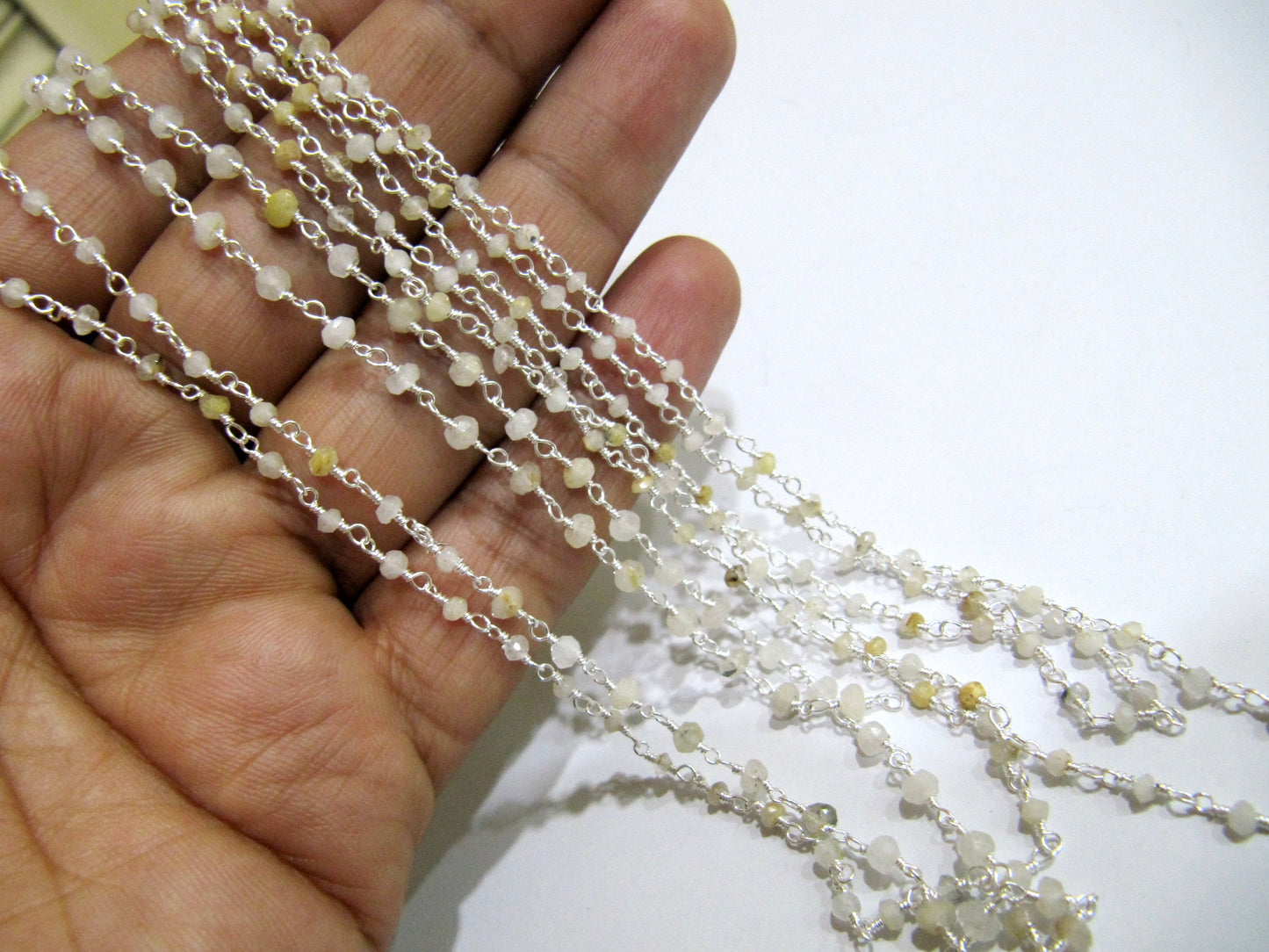 1 Foot -: Natural Golden Rutilated Rondelle Faceted 3-4mm Size  Beaded Wire Wrapped Rosary chain Wholesale Prices Jewelry making chain