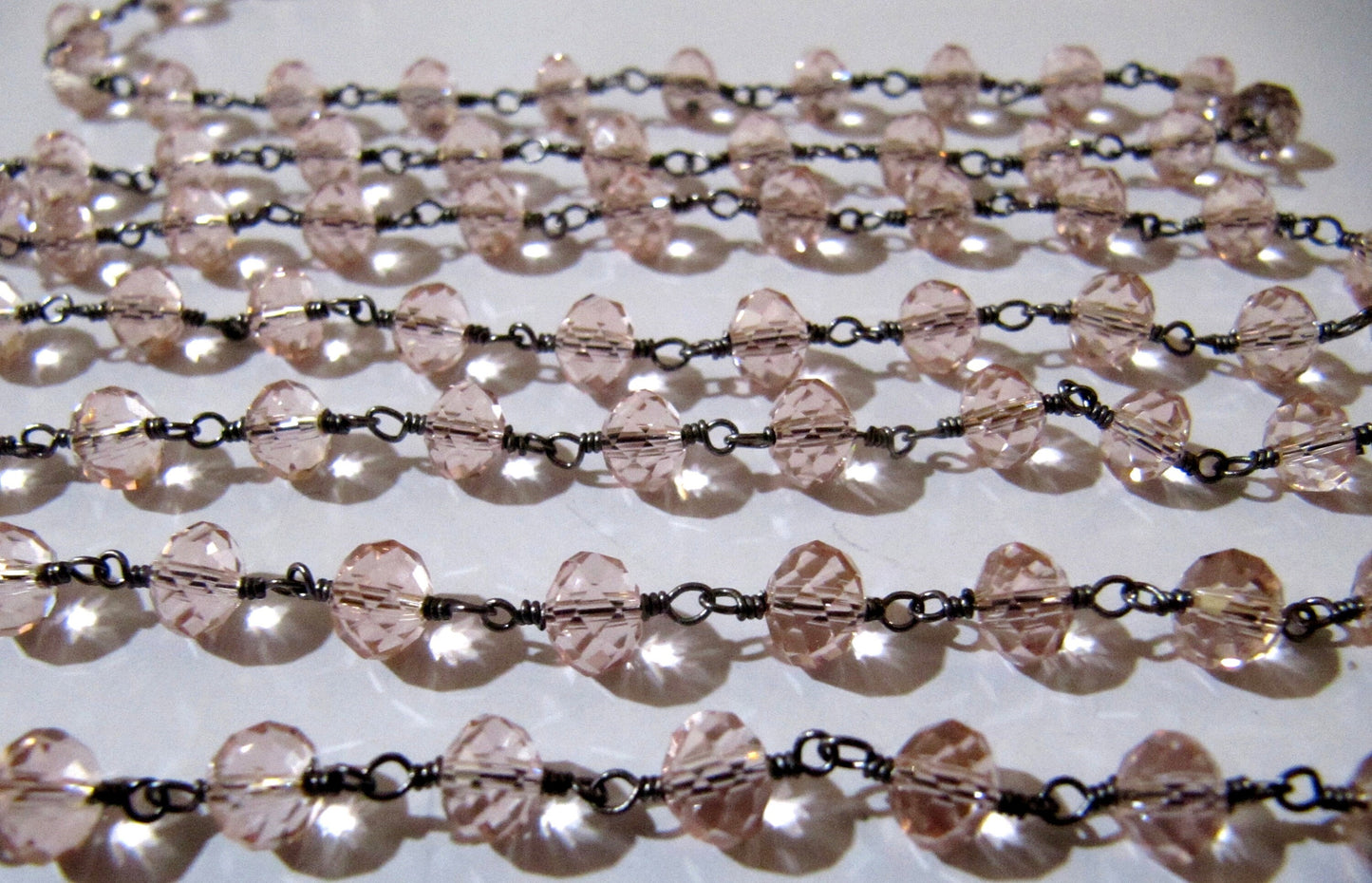 Pink Quartz  Rondelle Faceted wire wrapped Aati 6mm Hydro quartz beaded Rosary chain Wholesale Price Choose the Plating sold per foot