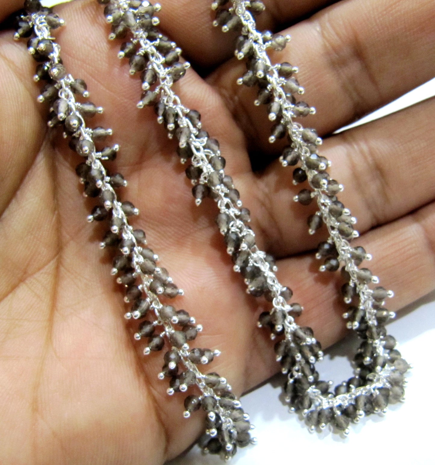 Natural Smoky Quartz Rondelle Faceted 2.5mm Beads Cluster Rosary Chain Wire Wrap Dangling Beaded chain Sold Per Foot Wholesale Price