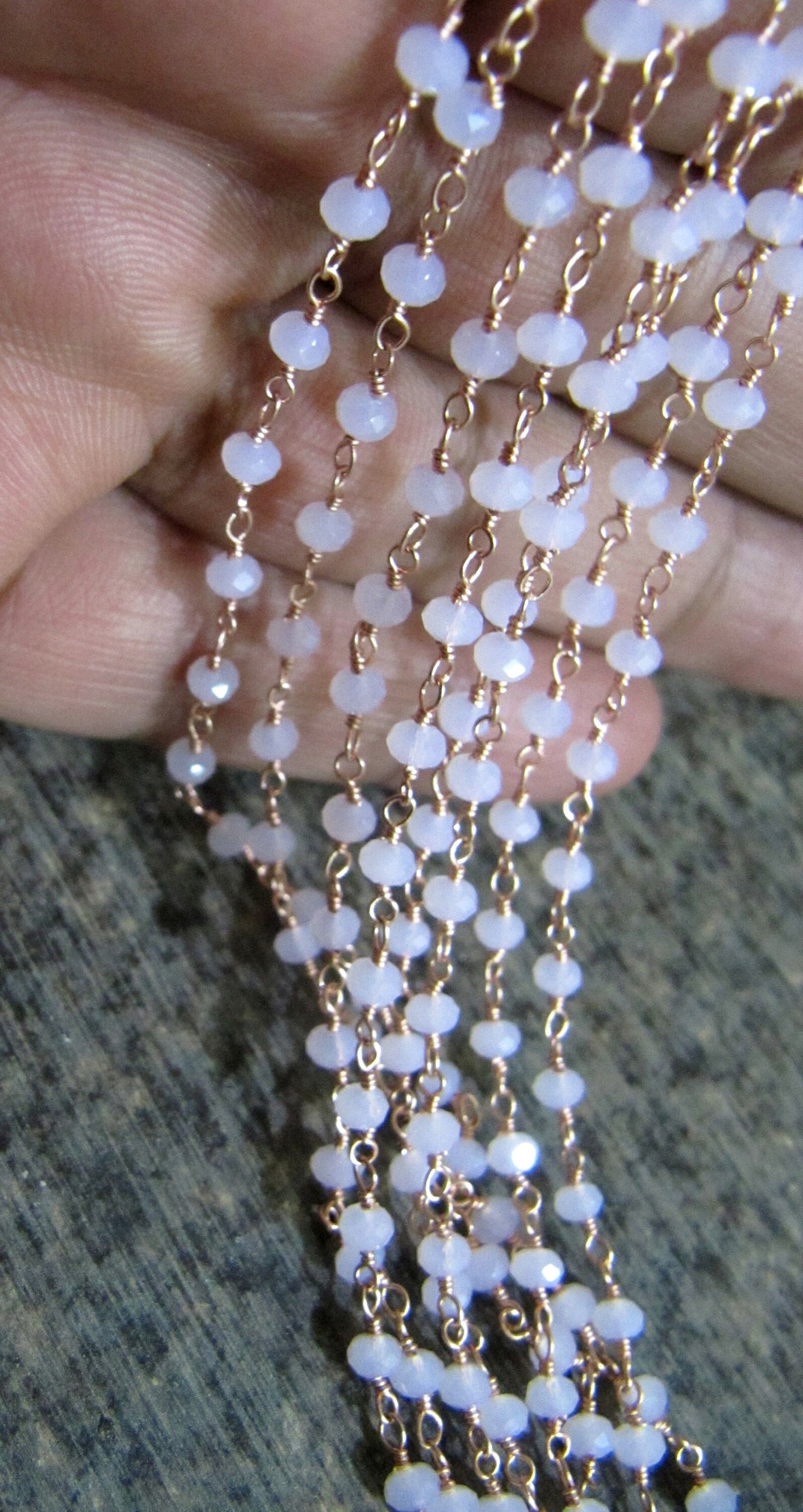 3 Feet -Rose Quartz Rondelle Faceted 3-4mm Beaded Wire Wrapped Rosary Chain ,Gold/Silver/Black/RoseGold Plated Sterling Silver Wholesale