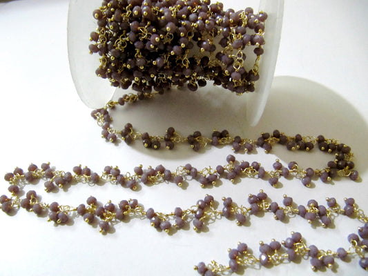 1 Foot -: Lavender chalcedony rondelle faceted 3-4mm size beaded Wire Wrapped Dangling Cluster chain wholesale Prices Jewelry making chain