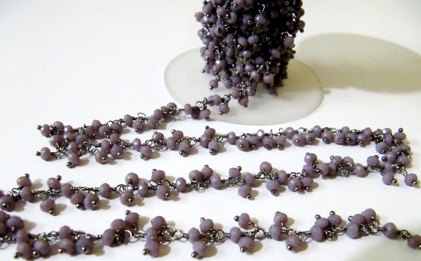 1 Foot -: Lavender chalcedony rondelle faceted 3-4mm size beaded Wire Wrapped Dangling Cluster chain wholesale Prices Jewelry making chain