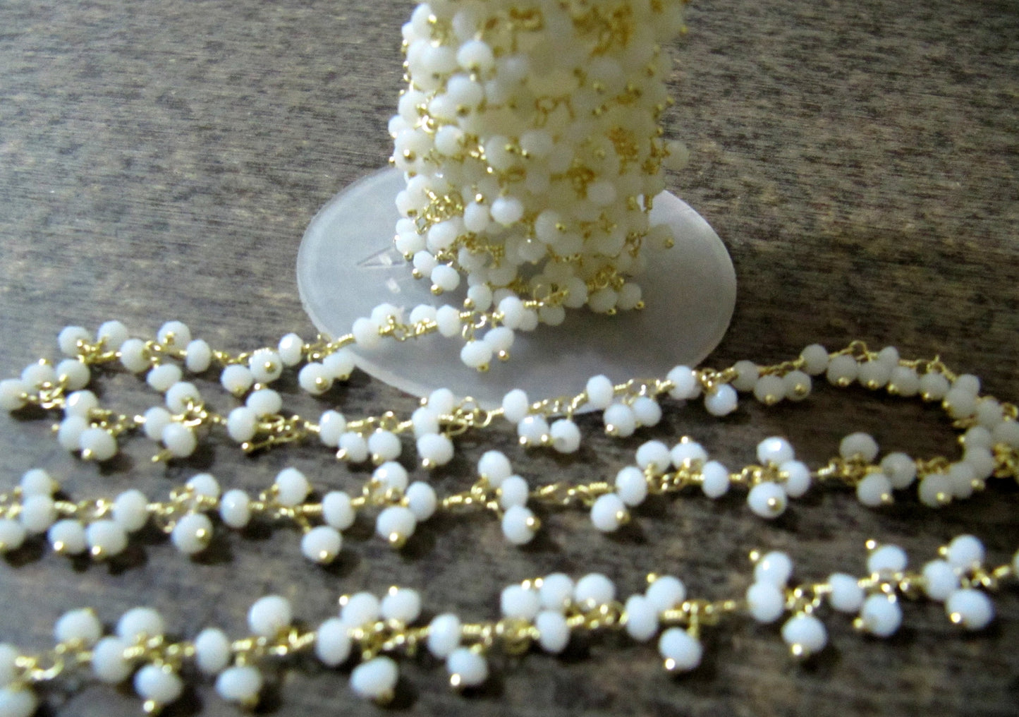 1 Foot-: White Chalcedony rondelle faceted 3-4mm size Beaded Wire Wrapped dangling cluster thick chain wholesale Prices