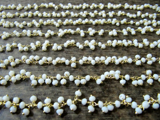1 Foot-: White Chalcedony rondelle faceted 3-4mm size Beaded Wire Wrapped dangling cluster thick chain wholesale Prices