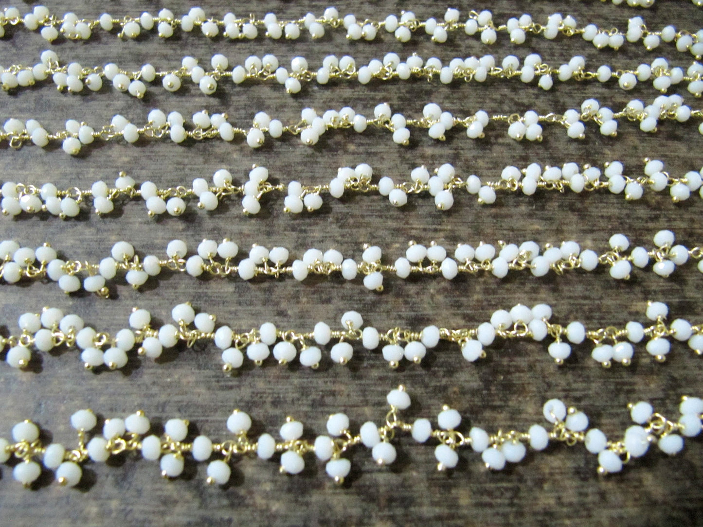 1 Foot-: White Chalcedony rondelle faceted 3-4mm size Beaded Wire Wrapped dangling cluster thick chain wholesale Prices