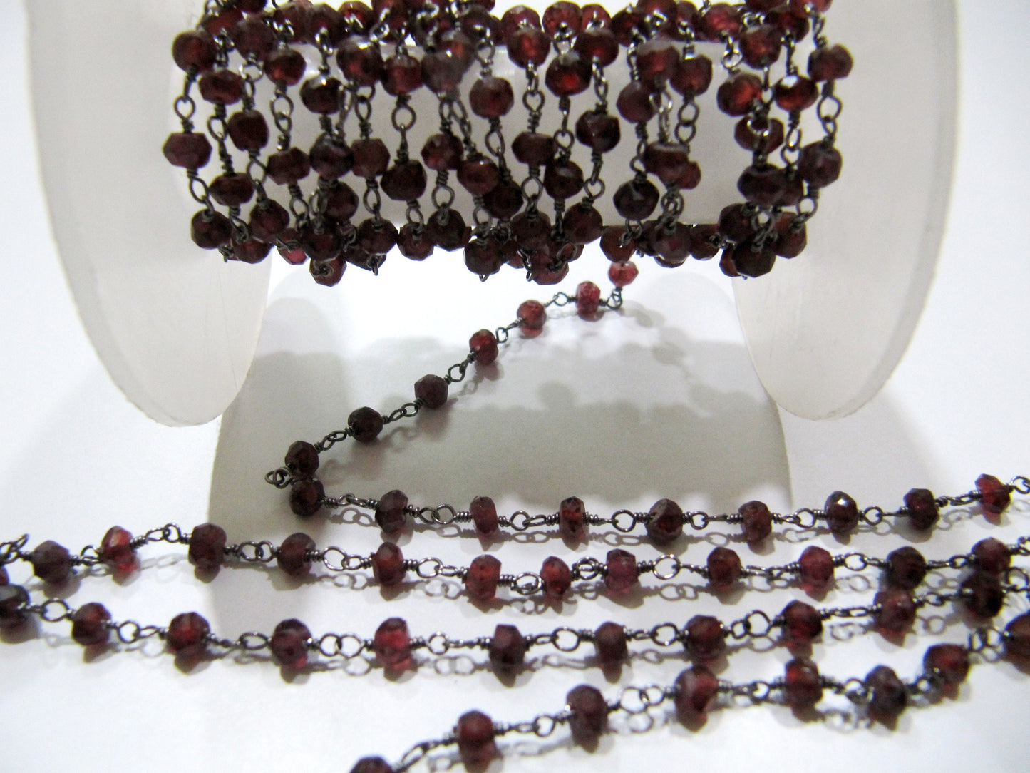 1 Foot-: Natural Garnet rondelle faceted 3-4mm size beaded wire wrapped rosary chain wholesale prices jewelry making chain