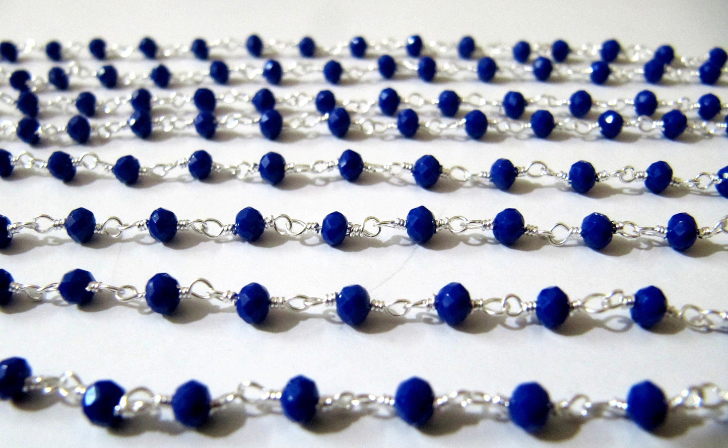 1 Foot-: Peacock Blue Color Hydro Quartz Rondelle Faceted 3-4mm Size Beaded Wire Wrapped Rosary Chain Wholesale Prices