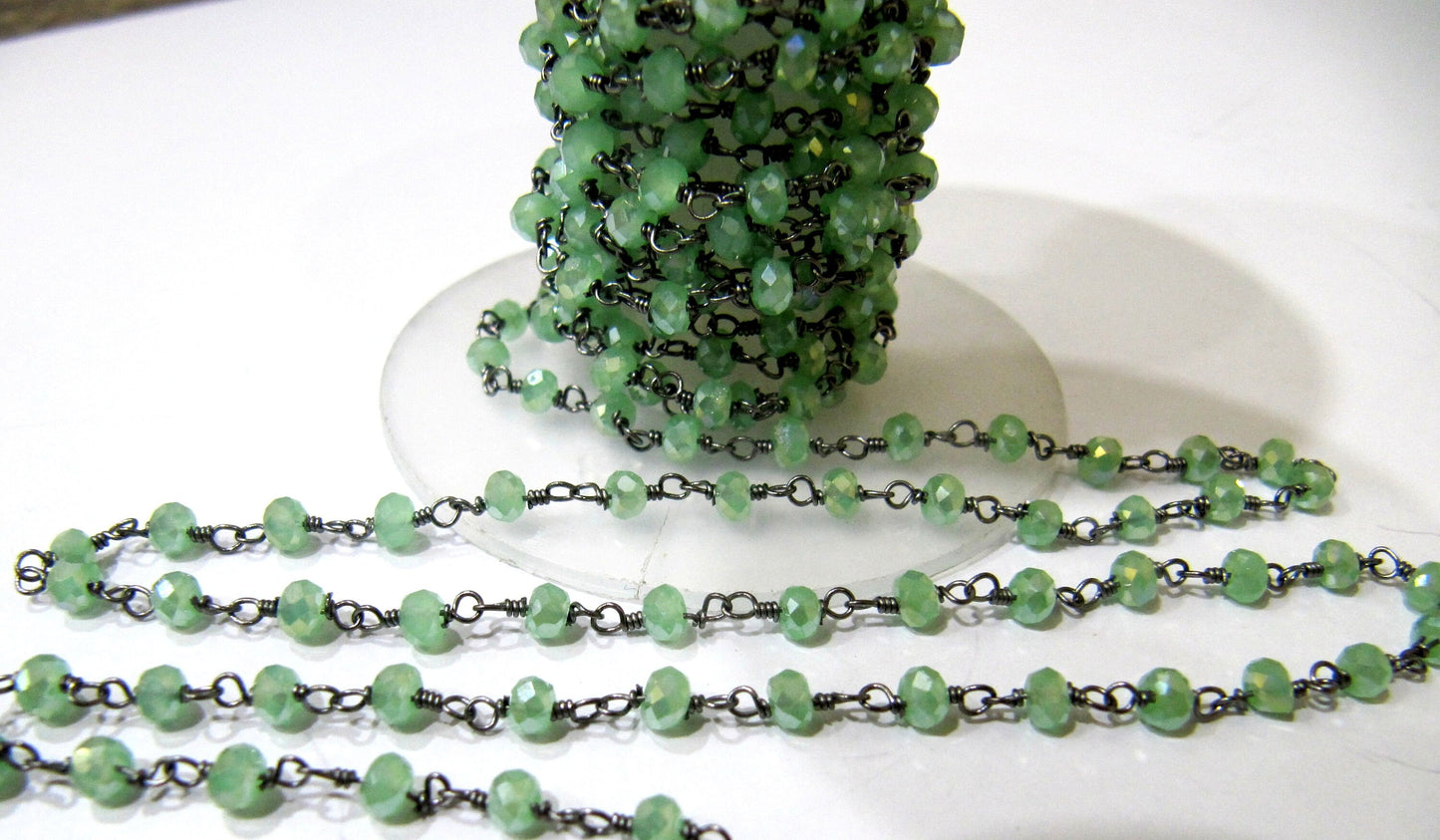 Mystic Green Chalcedony Rondelle Faceted Beaded Aati Chain 3mm Hydro Quartz Bead Chain gemstone chain sold per foot