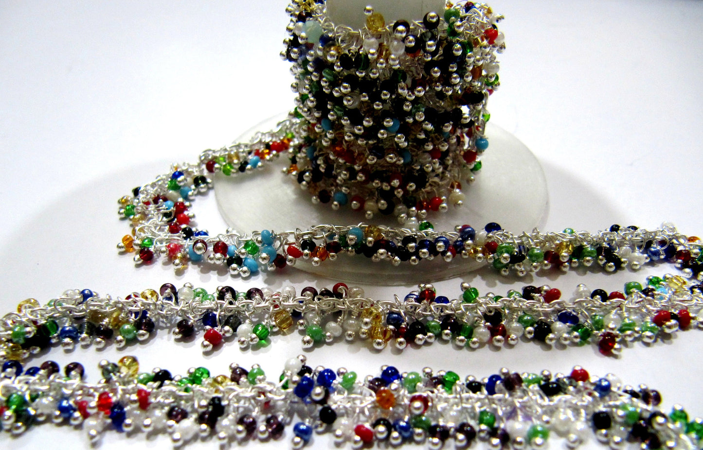 Multi Color Quartz Smooth Grape Beaded 2mm Cluster Chain. Wire Wrapped Angoori Chain Wholesale Prices Handmade Dangling Chain Sold per foot