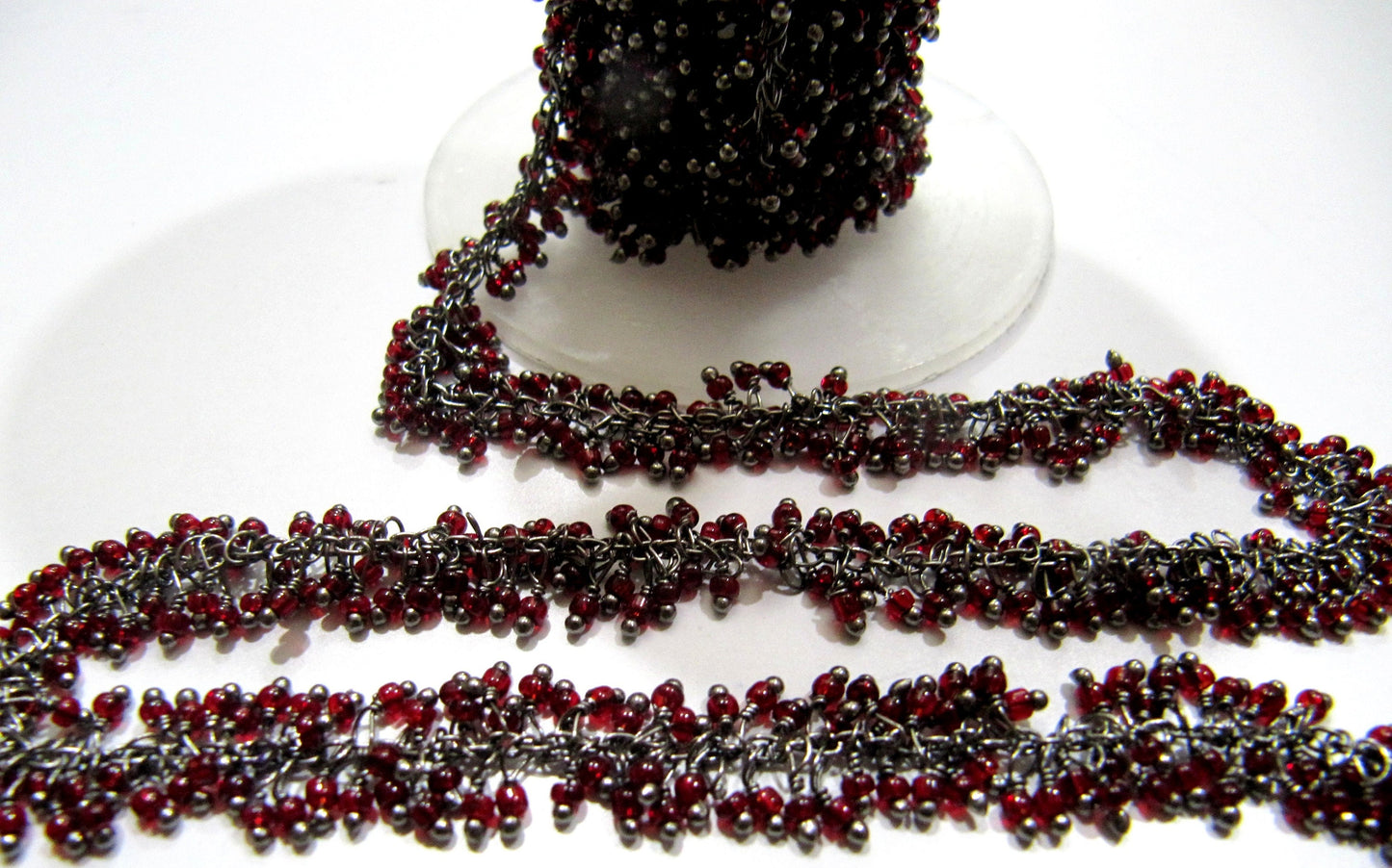 Rubelite Quartz Rondelle Plain Smooth Grape Rosary Chain Size 2mm Wire Wrap Beaded Angoori Dangling Wholesale Price Jewelry Making chain