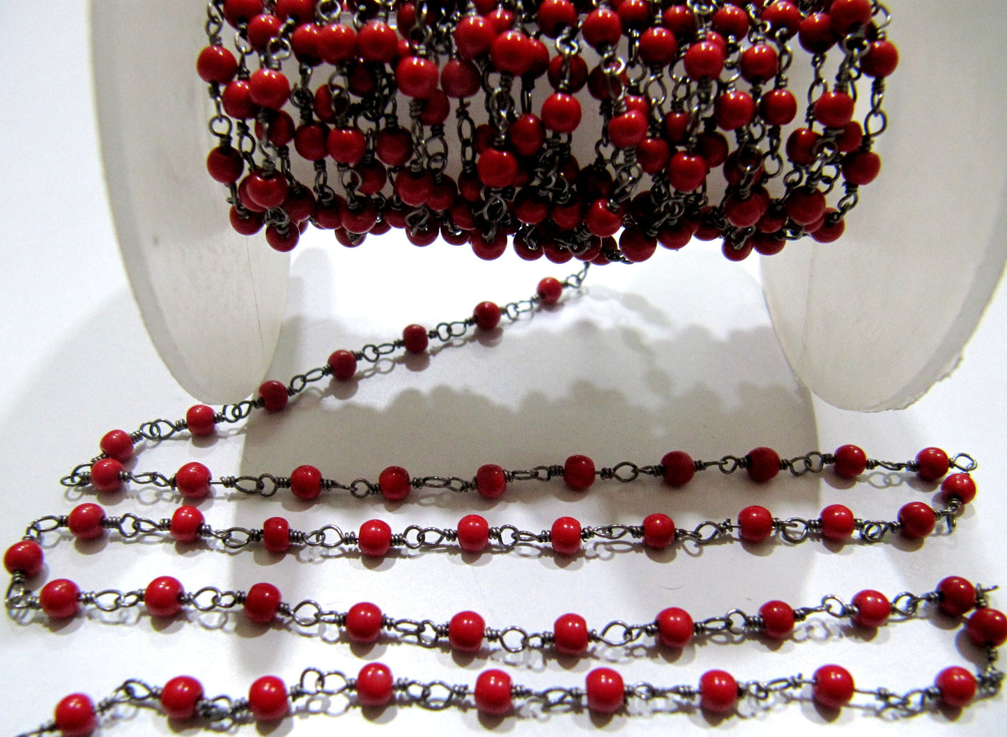3 Feet-Coral Quartz Plain Smooth Round 3mm ball shape beaded Wire Wrapped Chain Wholesale Prices Jewelry Making Quartz chain