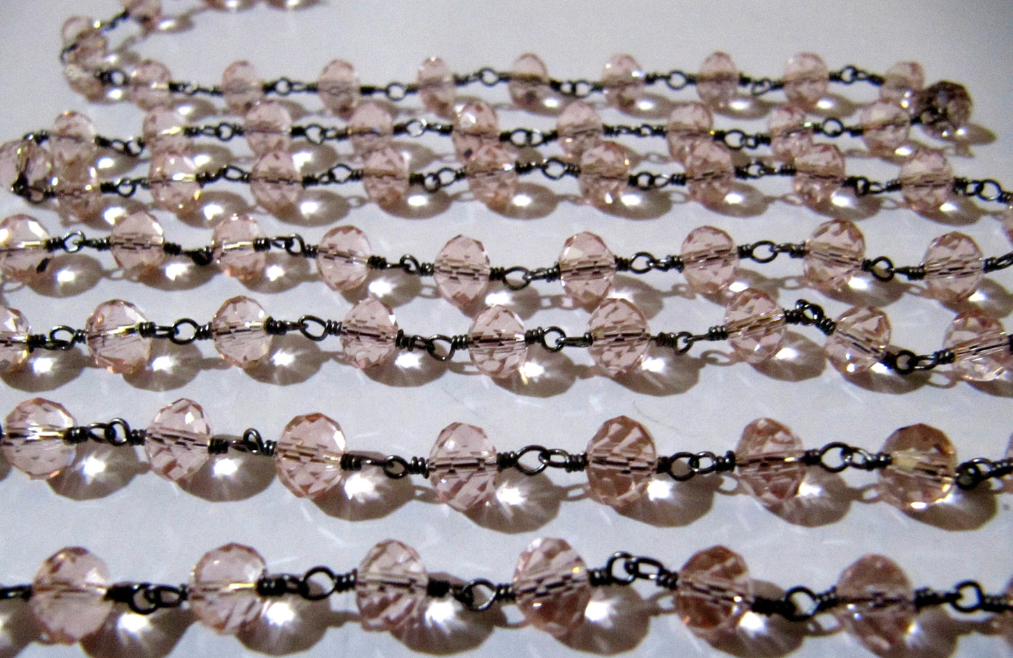 3 Foot-Natural Pink Quartz  Rondelle Faceted wire wrapped Aati 6mm Hydro quartz beaded Rosary chain High Quality Wholesale Price