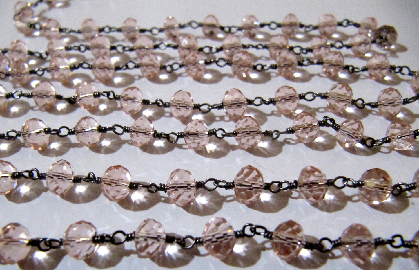 3 Foot-Natural Pink Quartz  Rondelle Faceted wire wrapped Aati 6mm Hydro quartz beaded Rosary chain High Quality Wholesale Price