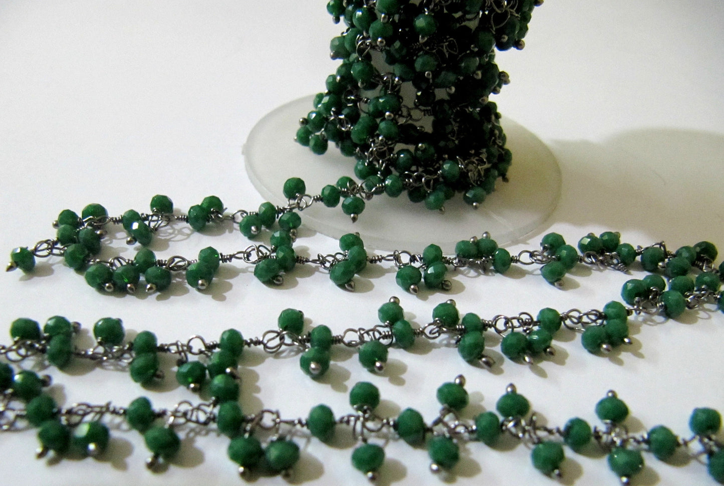 Emerald Hydro Quartz Rondelle Faceted Beaded Dangling Thick  Chain 3mm Size Green Hydro Quartz Bead Rosary Chain  sold per foot
