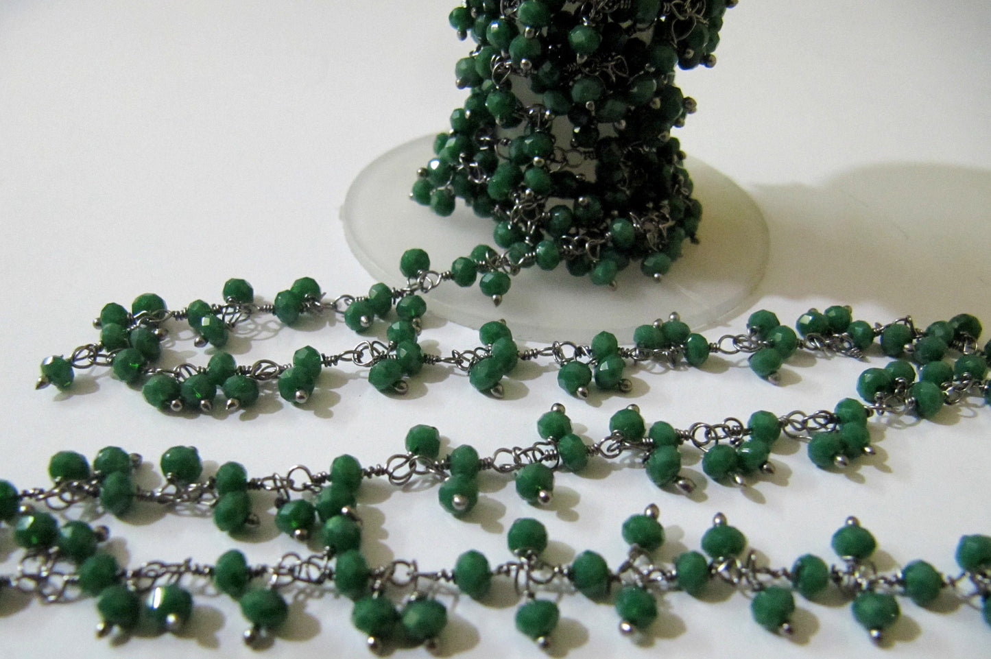 Emerald Hydro Quartz Rondelle Faceted Beaded Dangling Thick  Chain 3mm Size Green Hydro Quartz Bead Rosary Chain  sold per foot