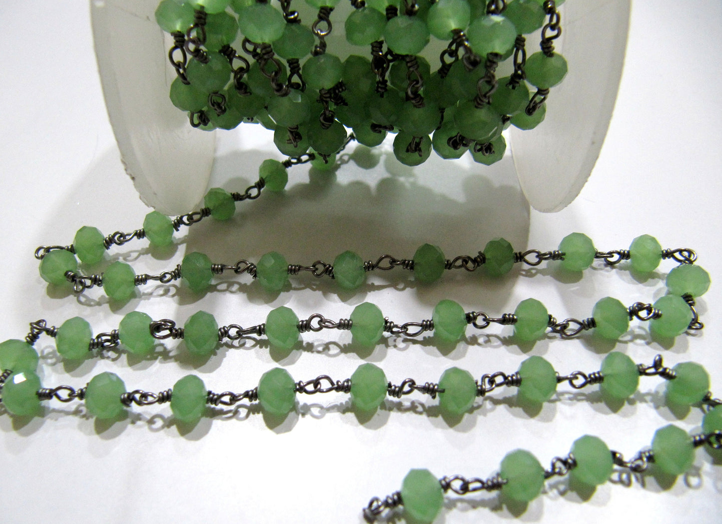 3 Ft-Green Chalcedony Rondelle Faceted Beaded Aati Chain 6mm Size Hydro Quartz Bead Chain Wholesale Prices gemstone chain