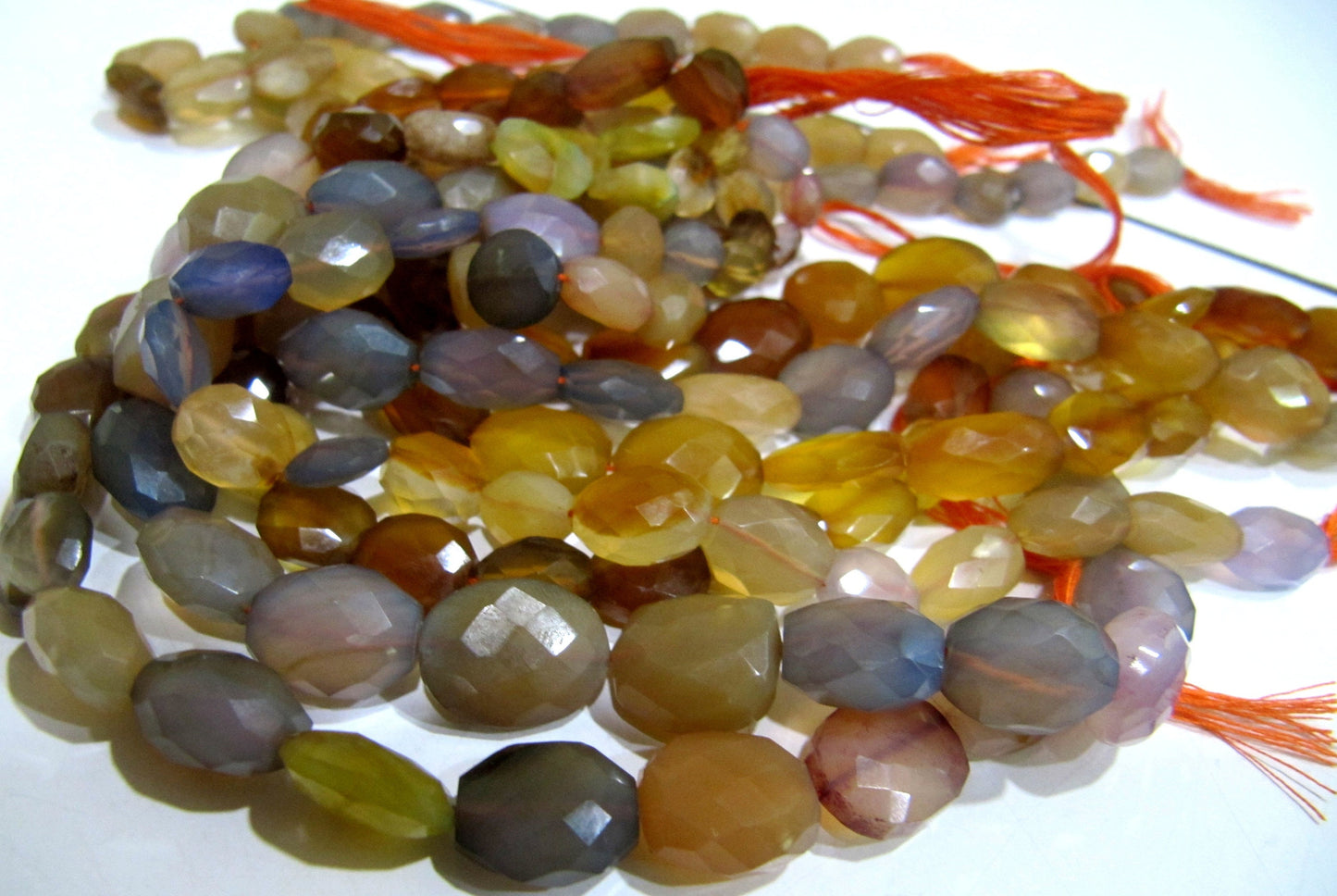 Natural Multi Chalcedony Oval shape Briolette Faceted 8x12mm to 12x15mm Size Beads Strand 10 Inches long Wholesale Price jewelry making Bead