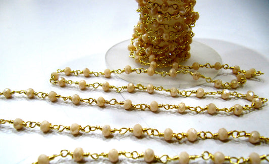 1 Foot-: Mystic Coated Pink Chalcedony Hydro Quartz Rondelle Faceted 3-4mm Size beaded Wire Wrapped Rosary Chain Wholesale prices