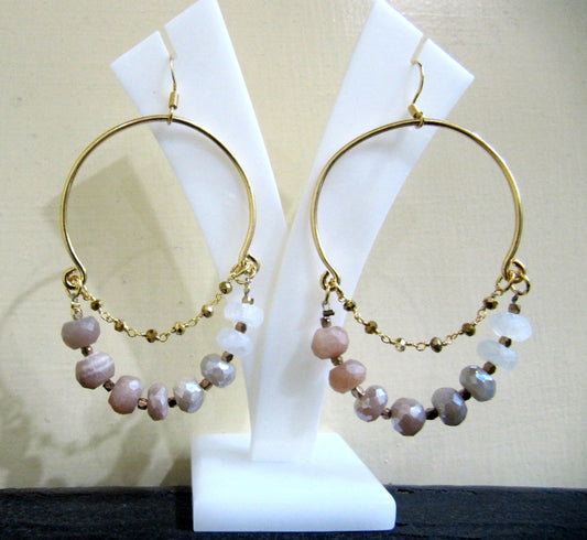Natural Multi Moonstone Earrings Rondelle Faceted 7-8mm Mystic Coated Gemstone Beads Gold Plated Beaded Hoop Earring hand crafted Jewelry