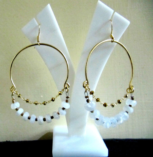 Natural White Moonstone Rondelle Faceted 7-8mm Gemstone Gold Plated Beaded Hoop Earring Wholesale Prices Handmade hand crafted Jewelry