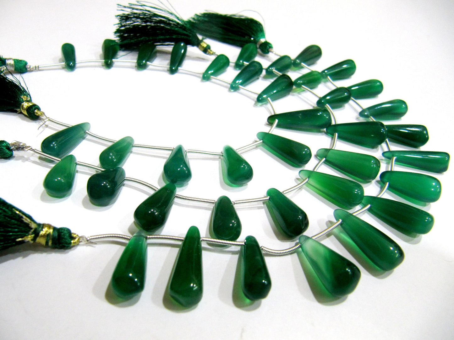 Natural Green Onyx Tear Drop Shape Plain Smooth Size 20 to 25mm long Side Drilled Beads Strand 8 Inches Long Wholesale Prices