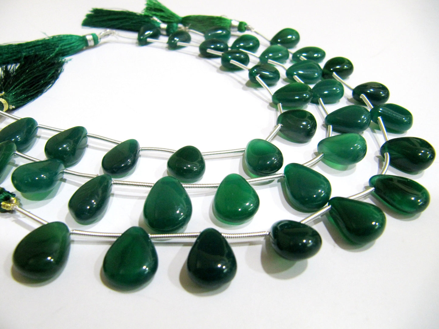 Natural Green Onyx Heart Pear Shape Plain Smooth 10x15 Size Side Drilled Beads Strand 8 Inches Long Wholesale Prices Jewelry making beads
