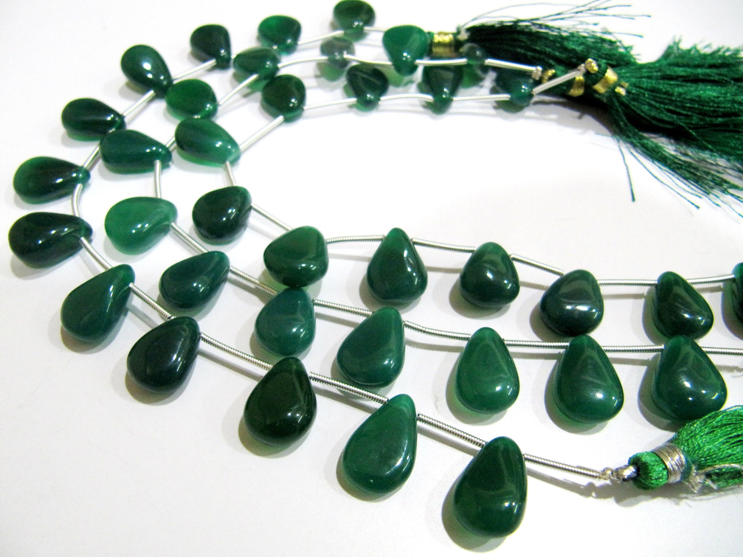 Natural Green Onyx Heart Pear Shape Plain Smooth 10x15 Size Side Drilled Beads Strand 8 Inches Long Wholesale Prices Jewelry making beads