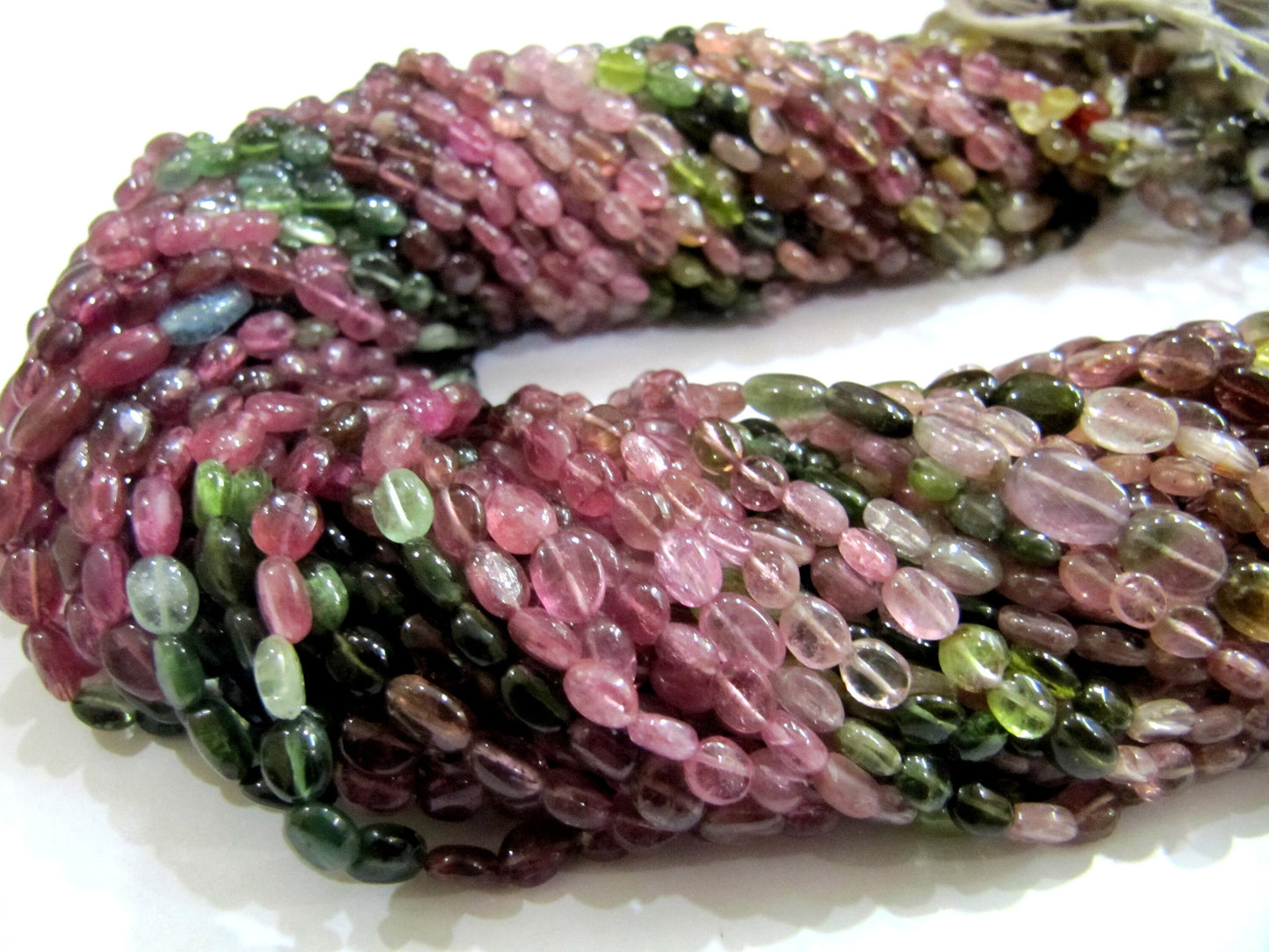 Natural Multi Tourmaline Oval Plain Smooth 4 to 6mm Size Beads Strand 14 Inches Long Top Quality Gemstone Wholesale Prices Crafting Beads