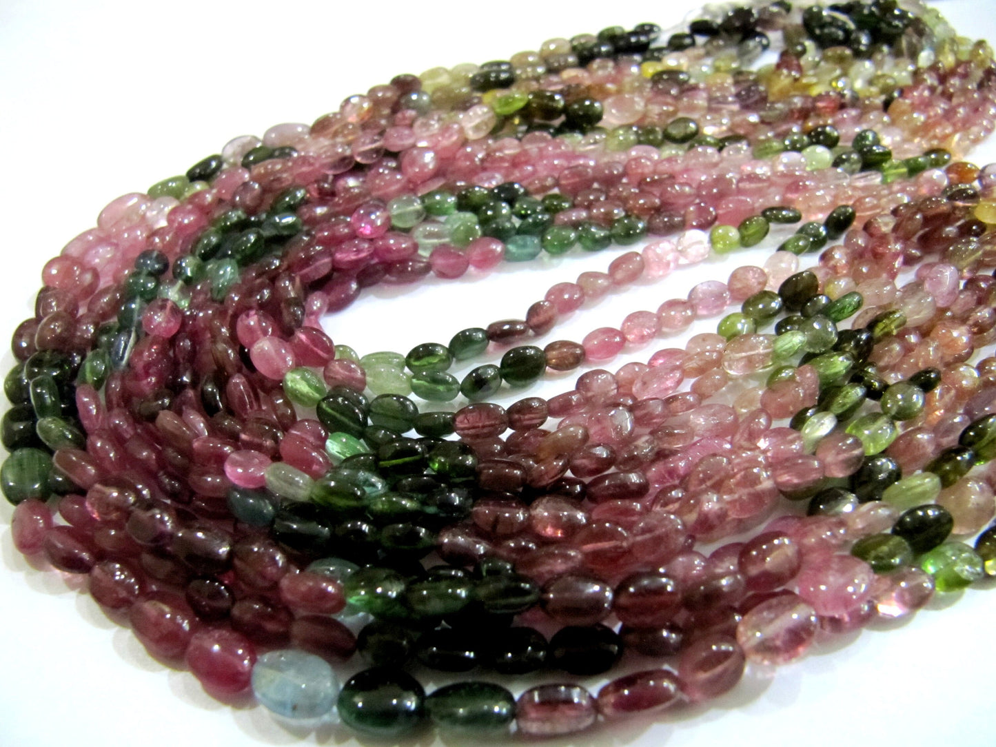 Natural Multi Tourmaline Oval Plain Smooth 4 to 6mm Size Beads Strand 14 Inches Long Top Quality Gemstone Wholesale Prices Crafting Beads