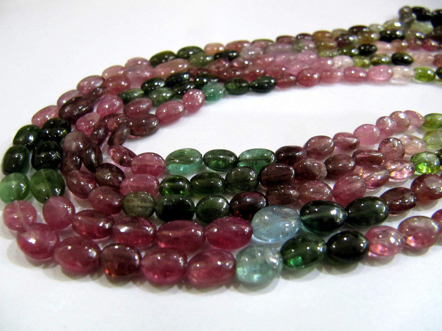 Natural Multi Tourmaline Oval Plain Smooth 4 to 6mm Size Beads Strand 14 Inches Long Top Quality Gemstone Wholesale Prices Crafting Beads