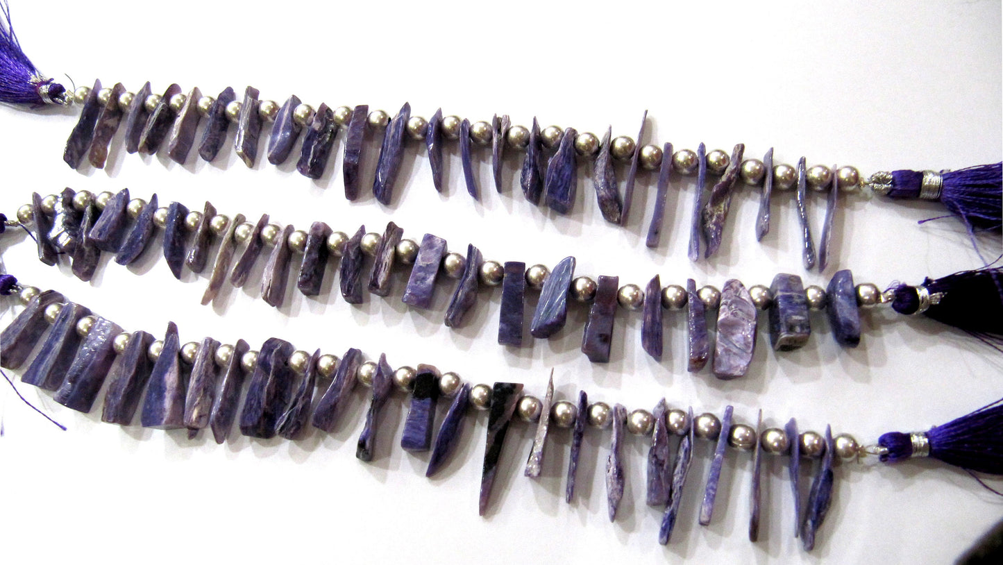 Natural Charoite Gemstone Pencil Shape Finger Beads 15mm to 20 sold per Strand of 8 inch long . Wholesale Jewelry making Purple Color beads