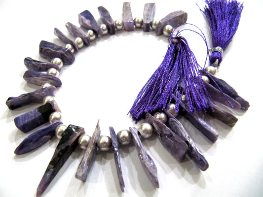 Natural Charoite Gemstone Pencil Shape Finger Beads 15mm to 20 sold per Strand of 8 inch long . Wholesale Jewelry making Purple Color beads