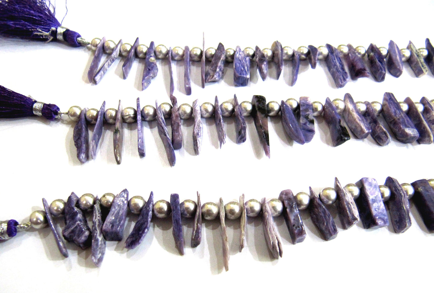 Natural Charoite Gemstone Pencil Shape Finger Beads 15mm to 20 sold per Strand of 8 inch long . Wholesale Jewelry making Purple Color beads