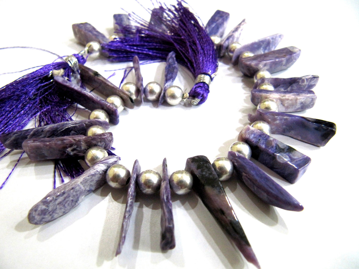 Natural Charoite Gemstone Pencil Shape Finger Beads 15mm to 20 sold per Strand of 8 inch long . Wholesale Jewelry making Purple Color beads